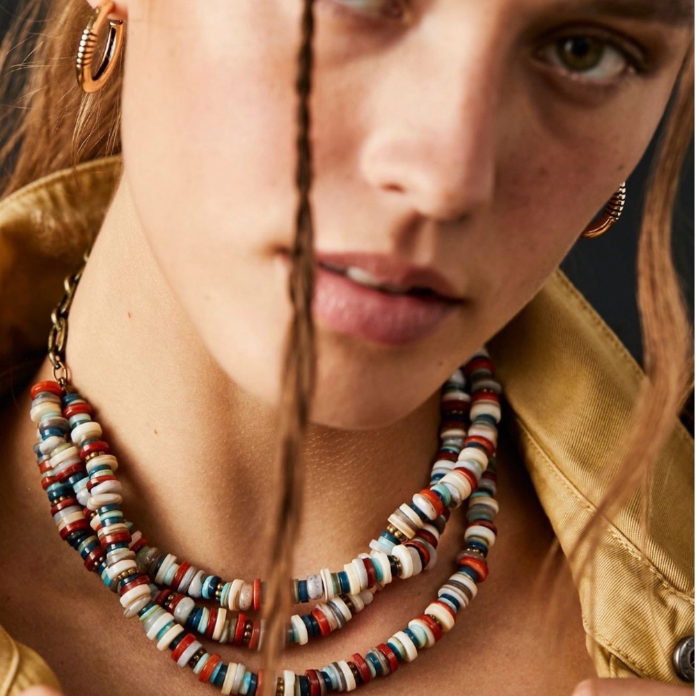Free People Layered Gray and Brown Beaded Necklace